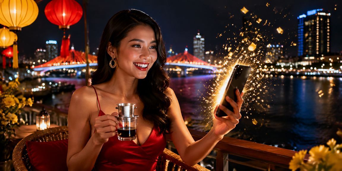 Người dùng Việt Nam sử dụng thiết bị di động trải nghiệm dịch vụ tại quán cà phê Đà Nẵng